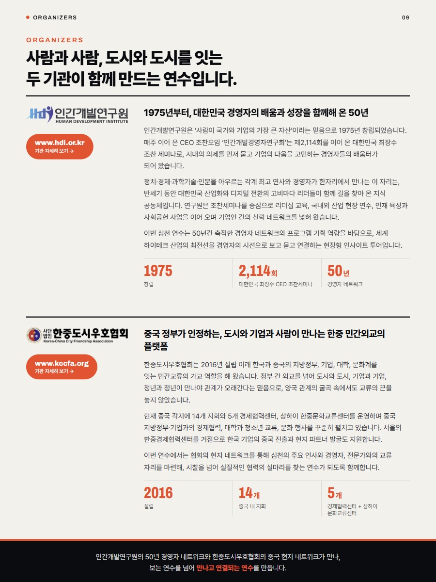 주최기관 인간개발연구원, 한중도시우호협회 소개